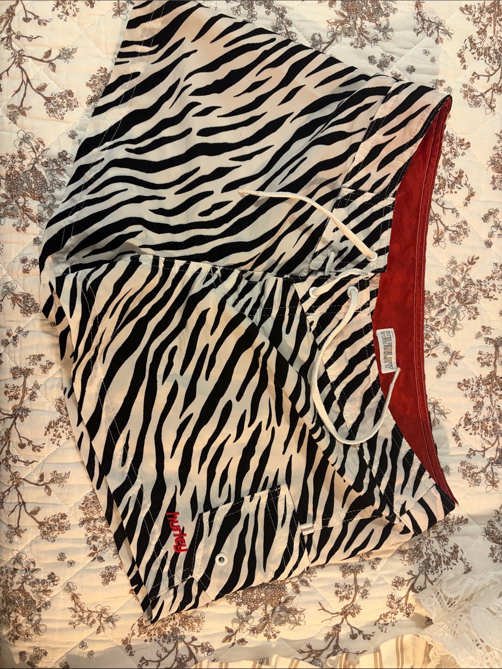 Hurley Black and White Zebra-Print Swim Coverup with Red Waistband
